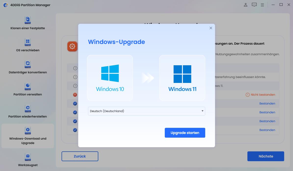 upgrade-vorgang starten