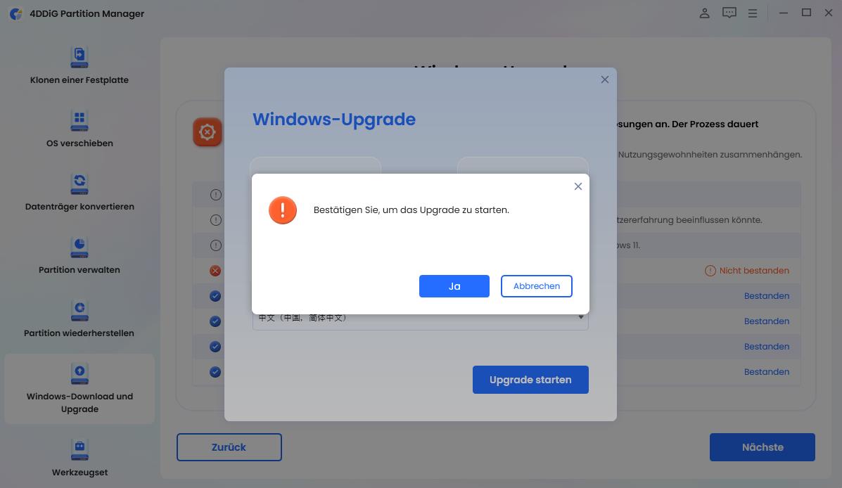 windows 11 upgrade starten mit 4ddig