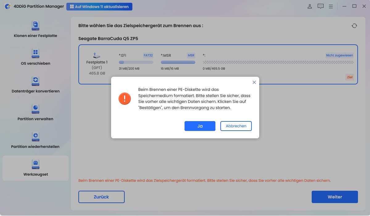 Erstellen eines USB-Laufwerks zum Booten und Installieren von Windows 11