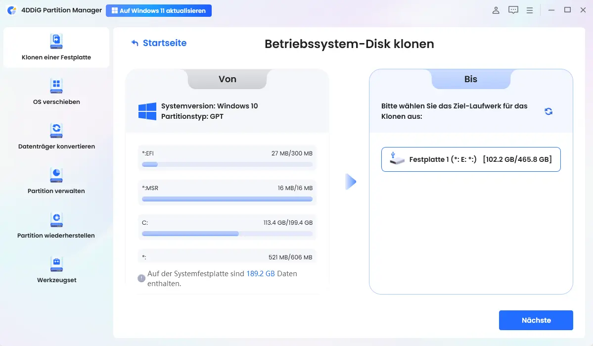 Wählen Sie ein Ziellaufwerk aus