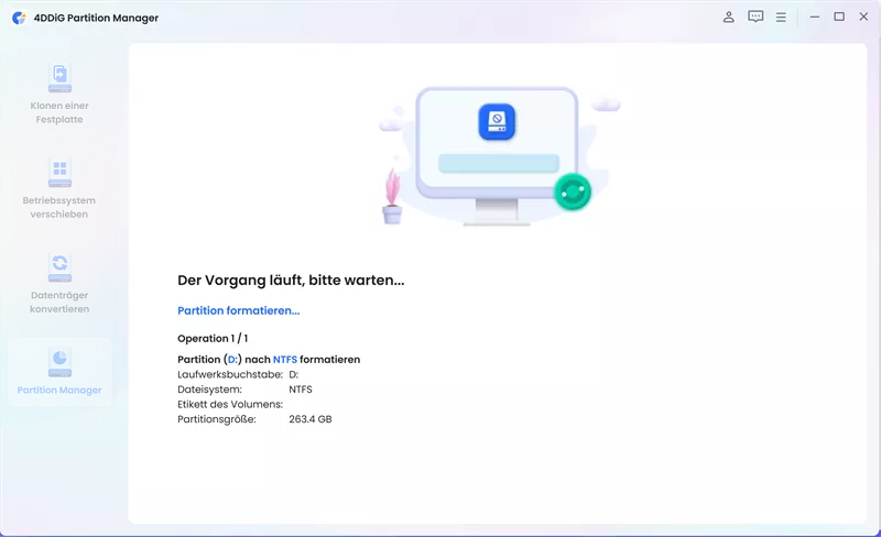 die Formatierung der Partition starten