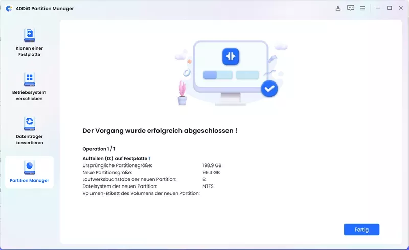 ext: Partition has been successfully split into two smaller ones