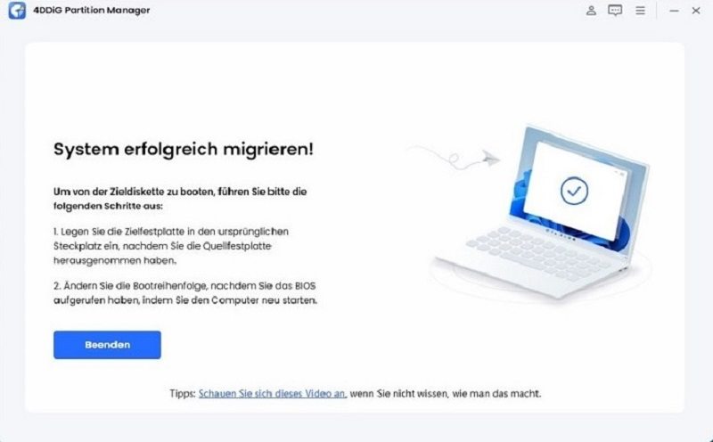Betriebssystem erfolgreich migriert hat