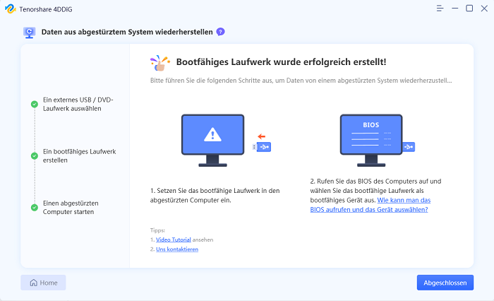 Bootfähiges Laufwerk erstellt