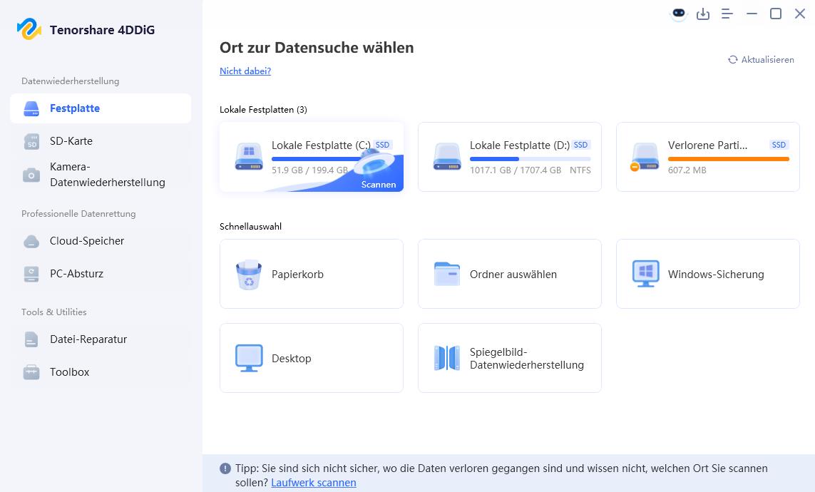 Festplattenabbild Wiederherstellungsoberfläche