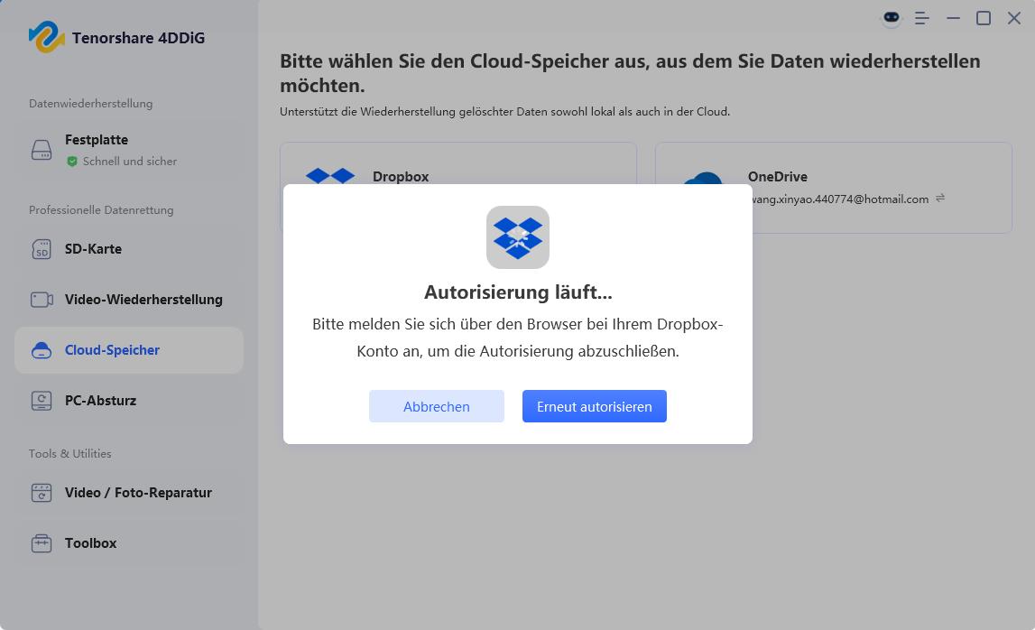 Dropbox-Zugriff autorisieren