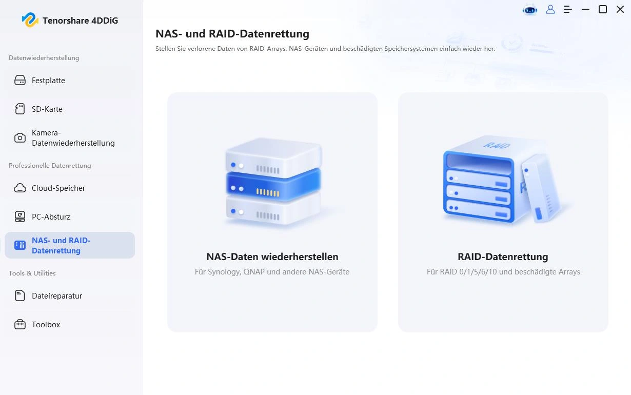 Benutzeroberfläche der NAS-Datenwiederherstellung