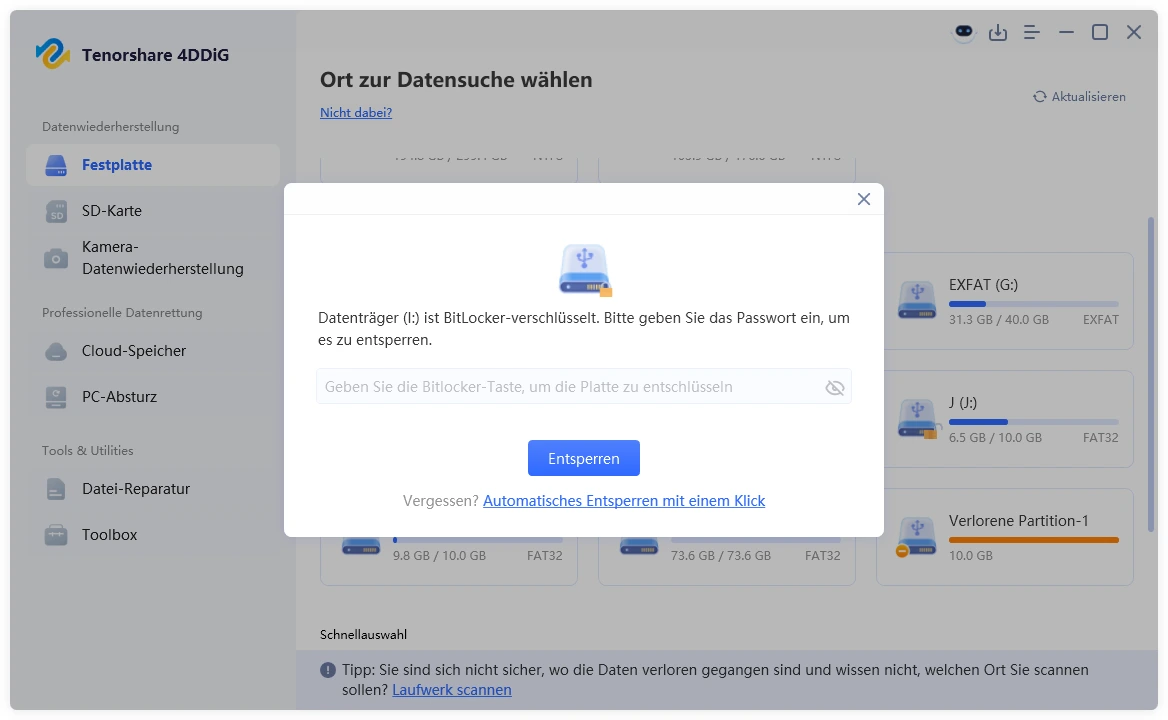 Passwort eingeben, um das Laufwerk zu entsperren