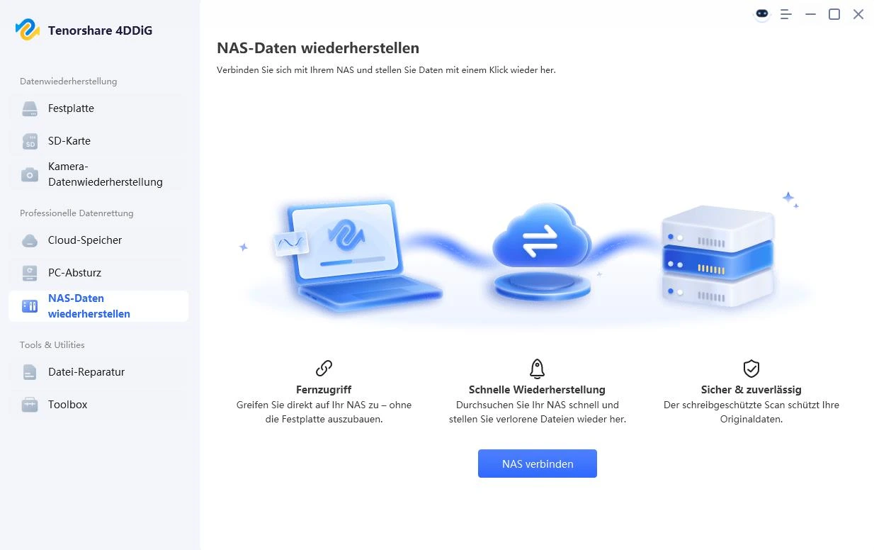 Benutzeroberfläche der NAS-Datenwiederherstellung