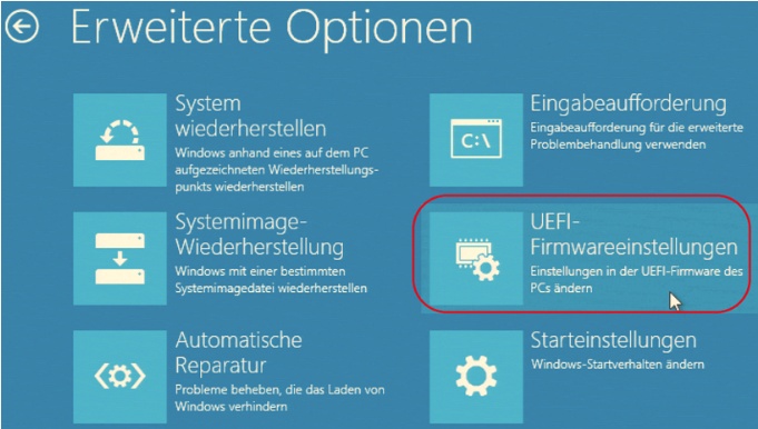 UEFI-Firmwareeinstellungen auswählen