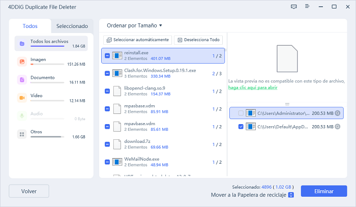 Previsualizar y eliminar archivos duplicados