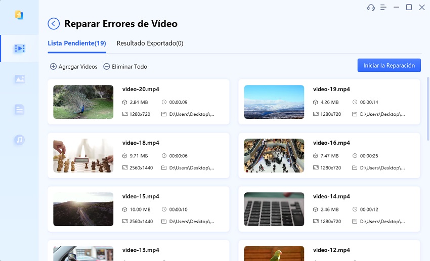 comienzar a reparar videos corruptos