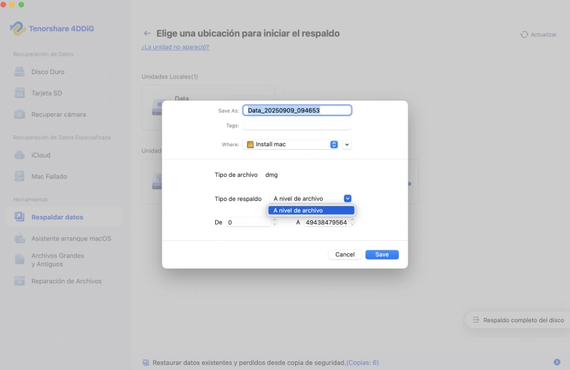 choose backup type
