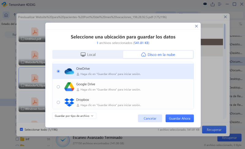 guardar los datos recuperados en la nube