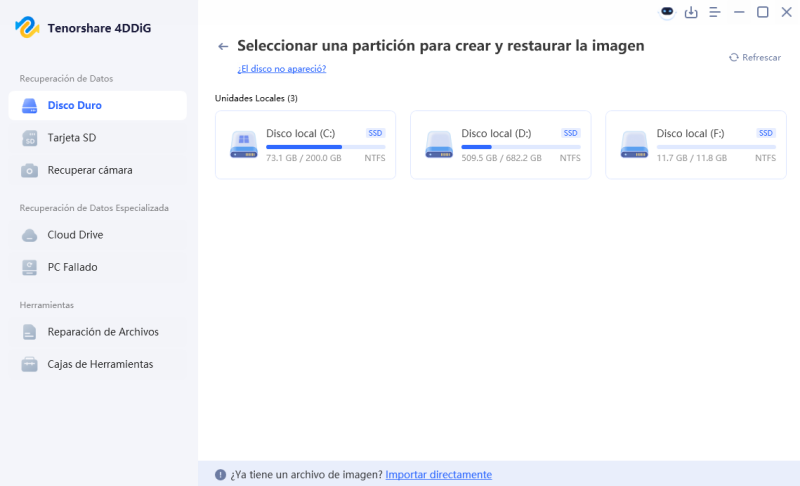 seleccione una unidad para crear una imagen