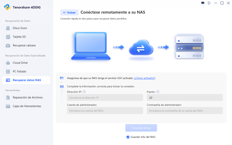 ingresar información del nas para conectar