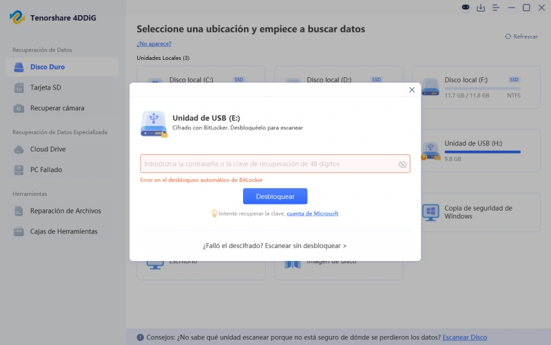 failed to auto unlock bitlocker