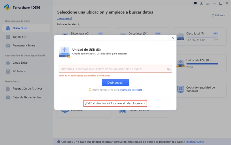 choose scan without unlocking