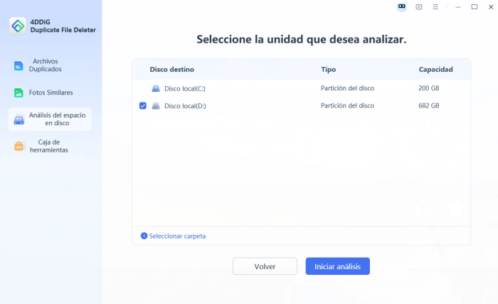 seleccionar unidad para analizar espacio en disco