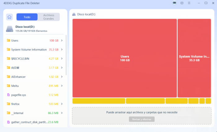 revisar y eliminar archivos grandes en el disco de Windows