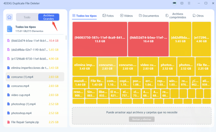elegir y buscar archivos grandes en el disco