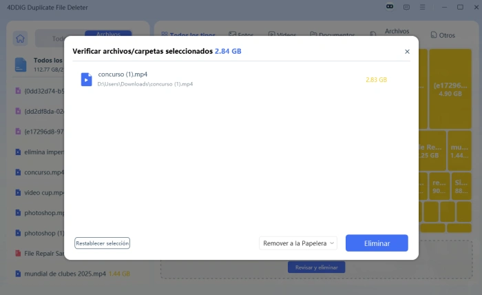cambiar o restablecer selección