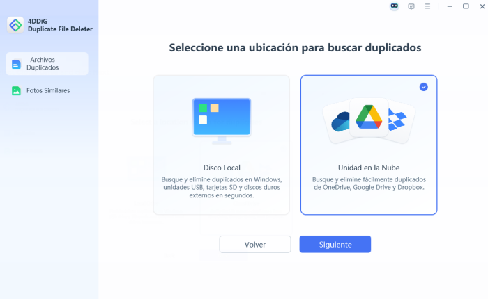 elija la unidad en la nube para escanear duplicados