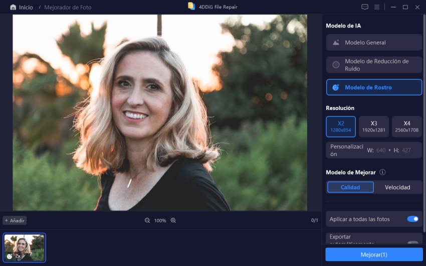 seleccione la resolución y el modelo ai para mejorar el fondo de pantalla