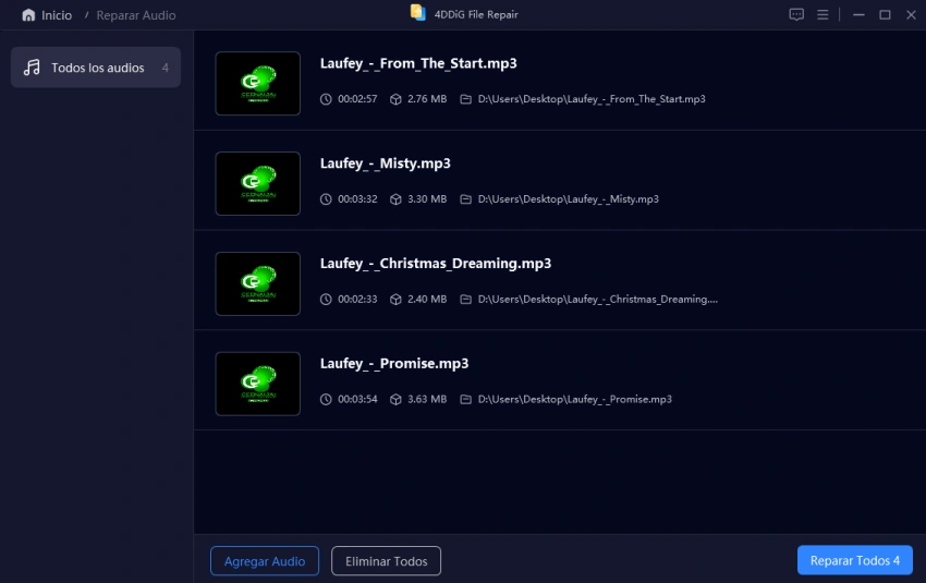 comience a arreglar con la herramienta de reparación de mp3 4ddig