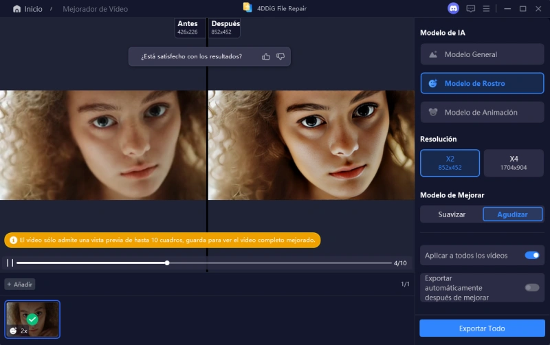 vista previa, guardar videos HD mejorados 4ddig