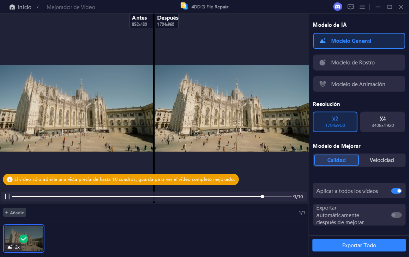 video mejorado con el modelo general