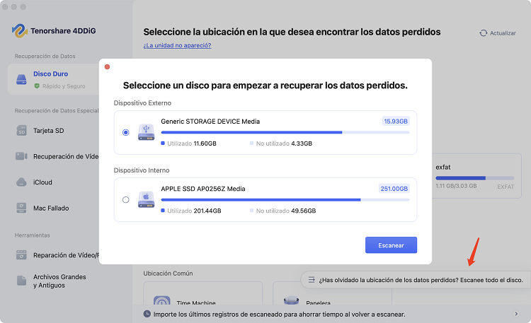olvidó la ubicación de los datos perdidos