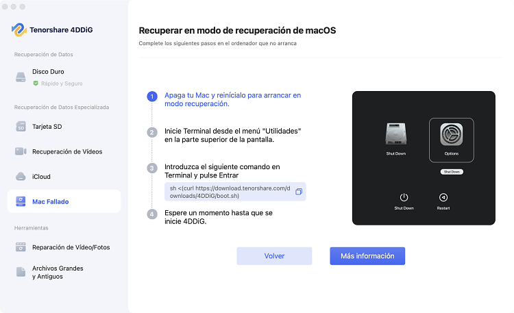 proceso de recuperación en el modo de recuperación macOS
