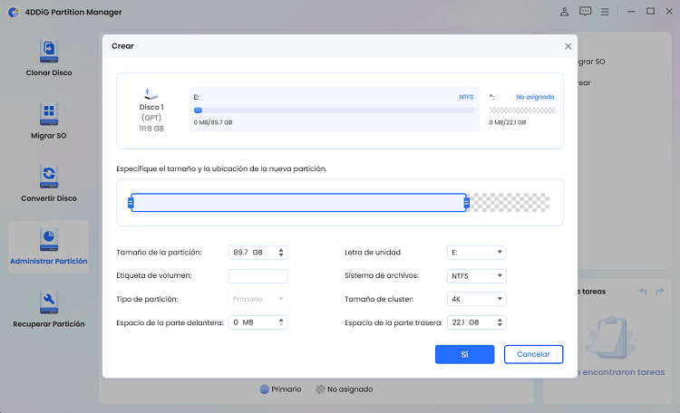 cómo crear una partición en SSD con 4DDiG paso 2