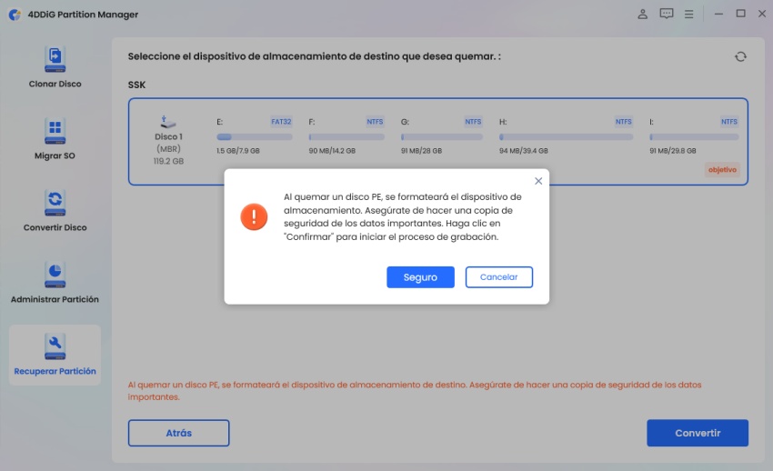 Administrador de particiones 4DDiG para crear una unidad USB de arranque