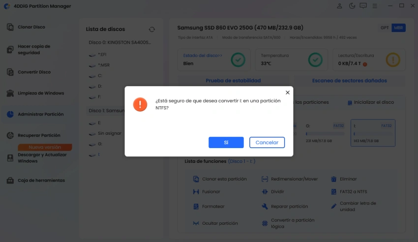 seleccionar convertir FAT32 a NTFS
