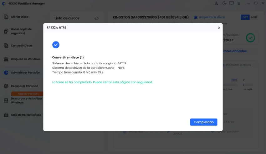 seleccionar convertir FAT32 a NTFS