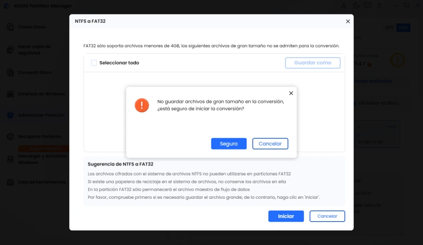seleccionar convertir NTFS a FAT32