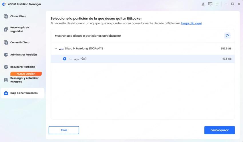 select partition to unlock