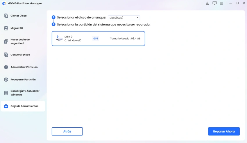 seleccione la partición del sistema