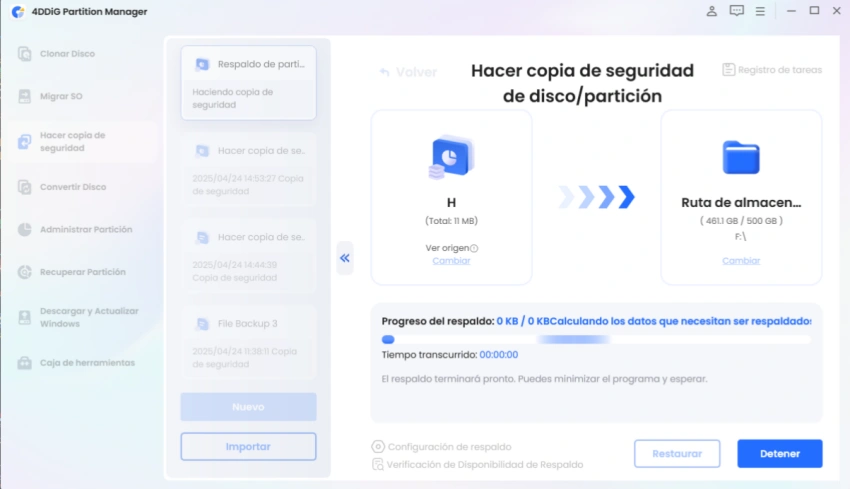 disk backup progress