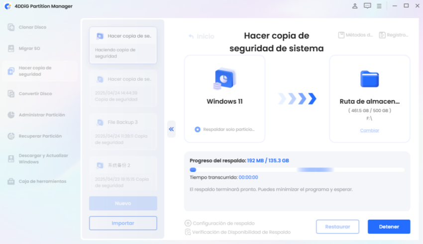 Copia de seguridad del sistema completada