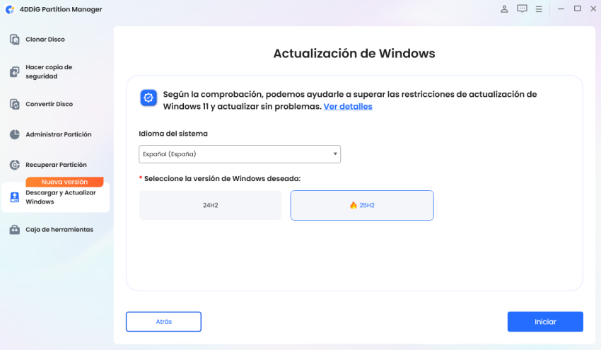 select language and version