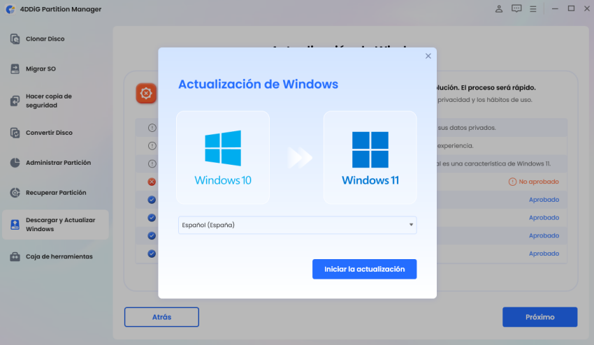 comience a actualizar win10 a win11