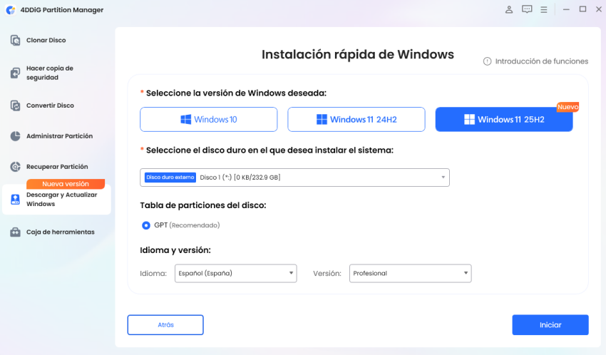 Ajuste el idioma y la edición según sea necesario