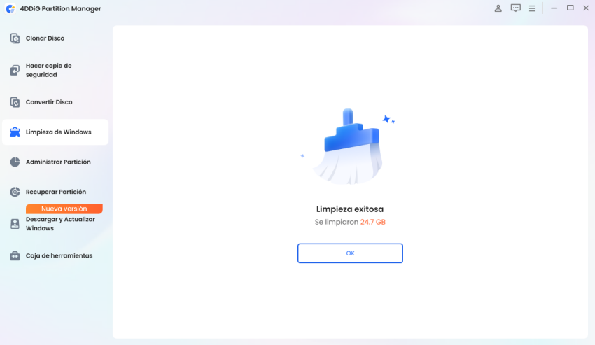 Espacio libre del disco limpiado