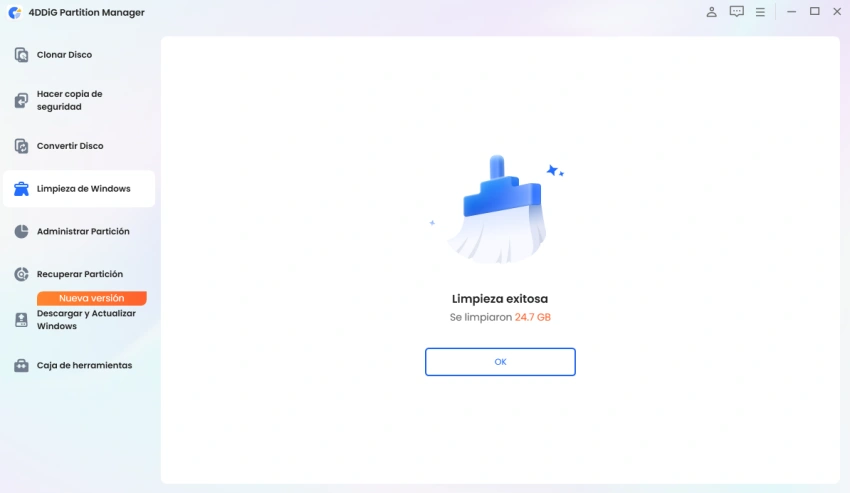 liberar el espacio con éxito
