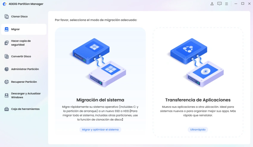 seleccionar la transferencia de aplicaciones