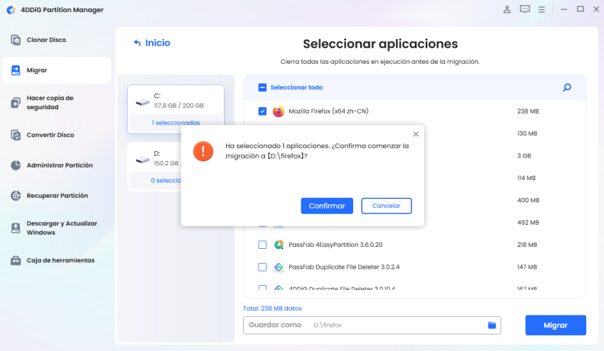 Confirmar y comenzar la migración