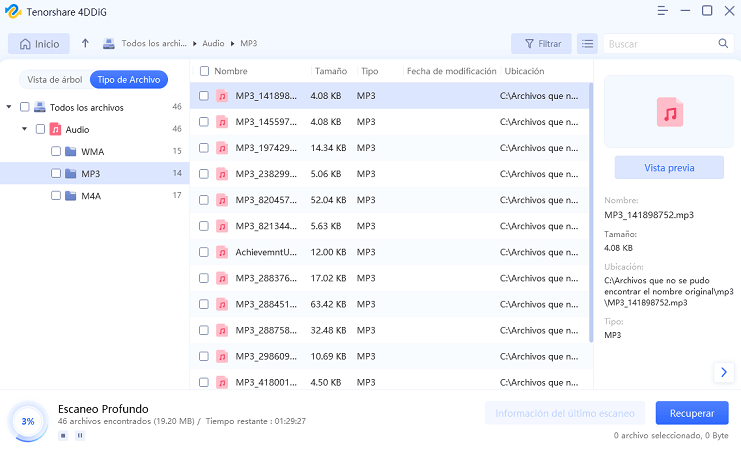 Vista previa y recuperar archivos